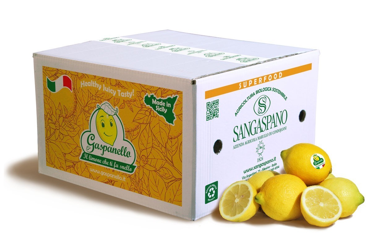 Box with 16 kg of organic lemons