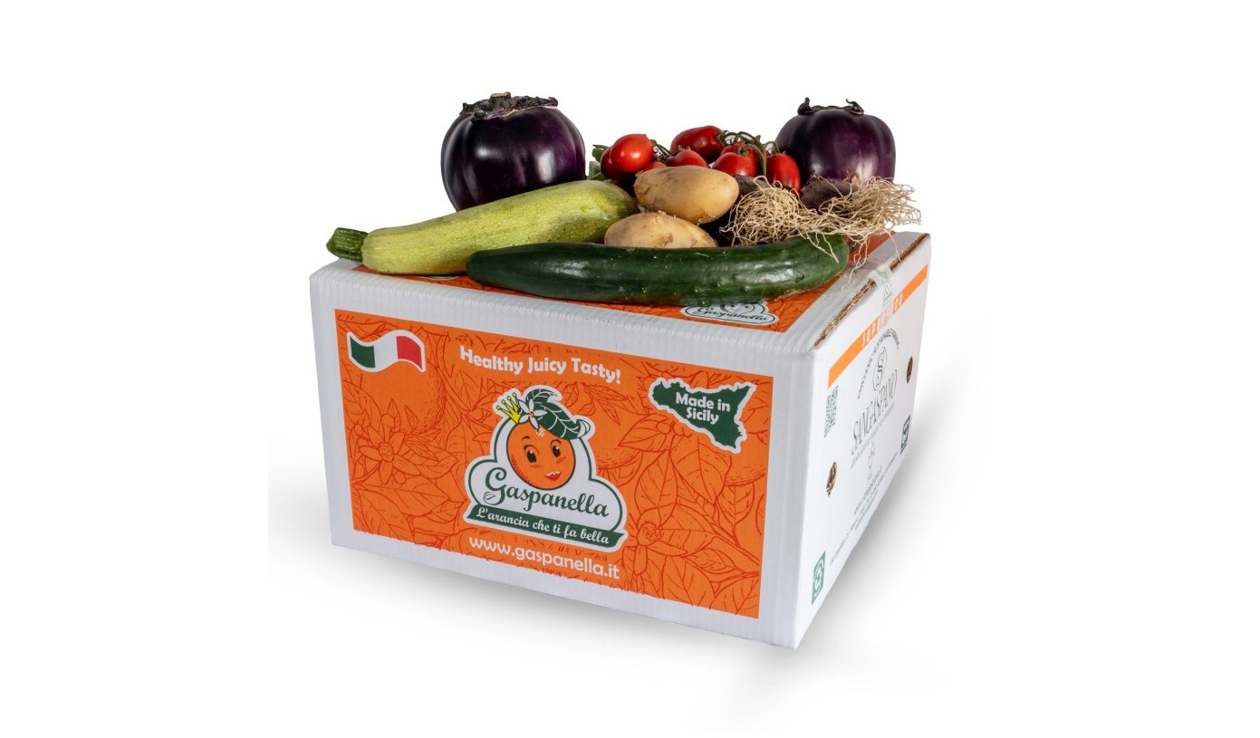 Box with fresh vegetables and fresh fruits